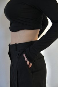 IVANA ľanové široké nohavice s vysokým pásom BLACK