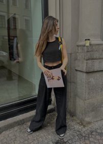 CARRIE ľanový crop top BLACK