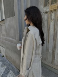 MASTERPIECE LARA belted ľanový trench coat CUSTOMIZED TAILORING