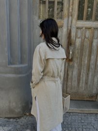 MASTERPIECE LARA belted ľanový trench coat CUSTOMIZED TAILORING