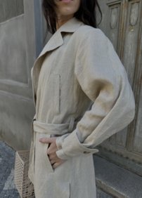 MASTERPIECE LARA belted ľanový trench coat CUSTOMIZED TAILORING