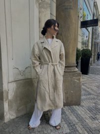 MASTERPIECE LARA belted ľanový trench coat CUSTOMIZED TAILORING