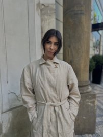 MASTERPIECE LARA belted ľanový trench coat CUSTOMIZED TAILORING